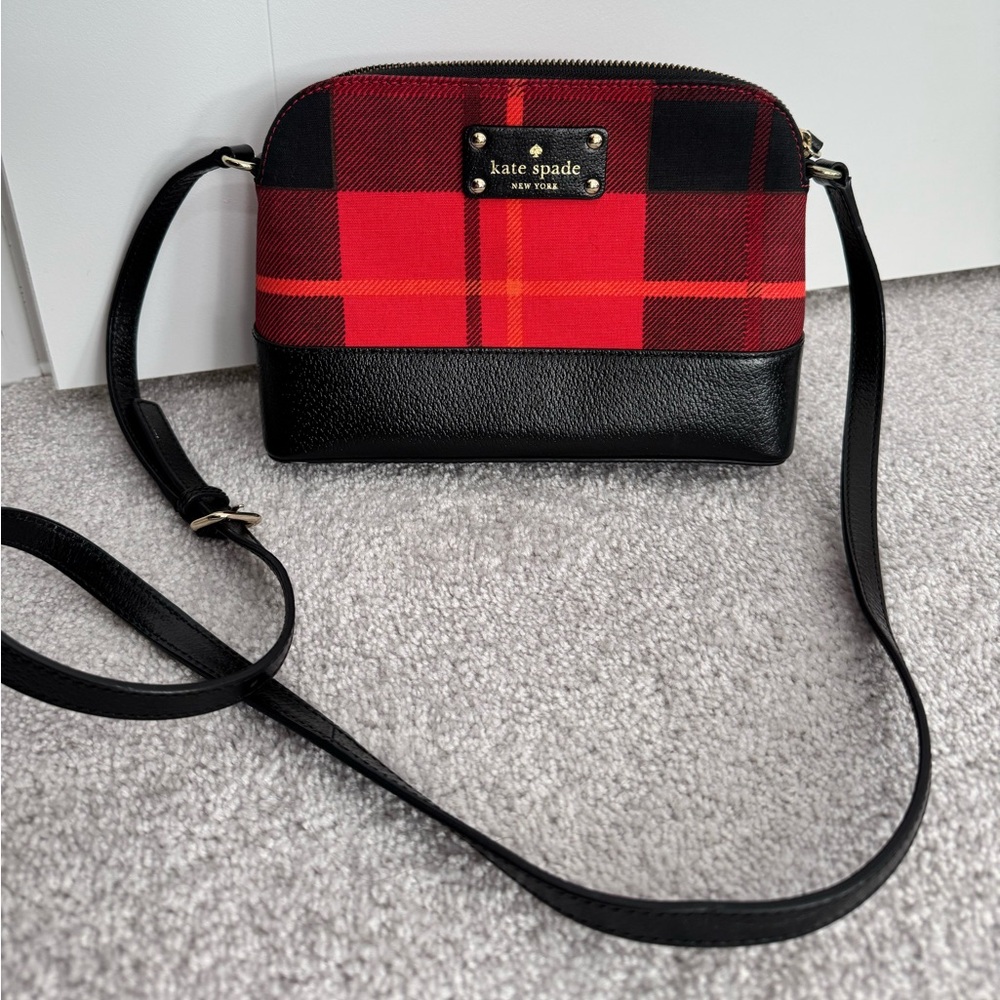 Kate spade red plaid purse with matching wallet